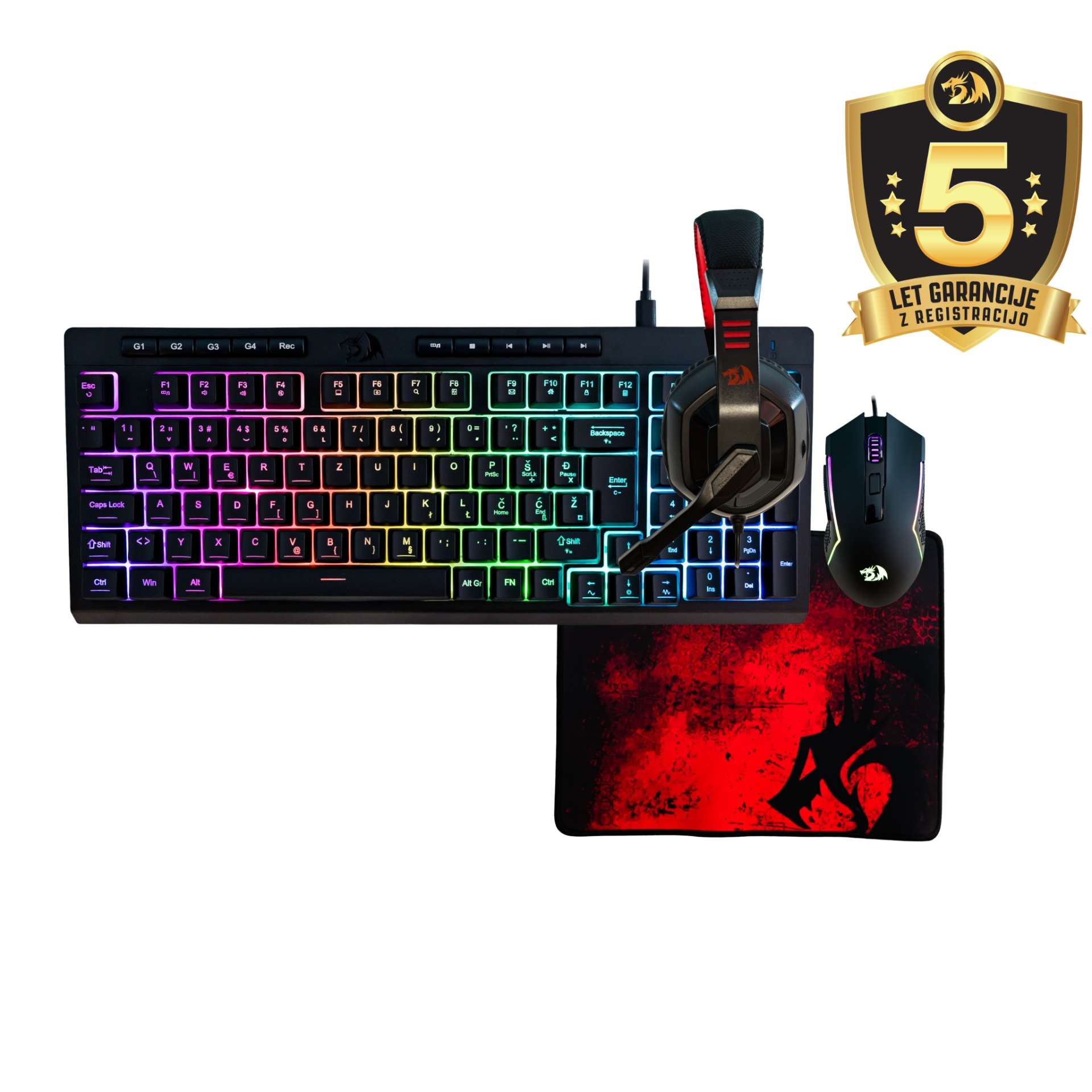 REDRAGON COMBO S149-BA SET (4in1) TIPKOVNICA S ŠUMNIKI, MIŠKA, SLUŠALKE IN PODLOGA